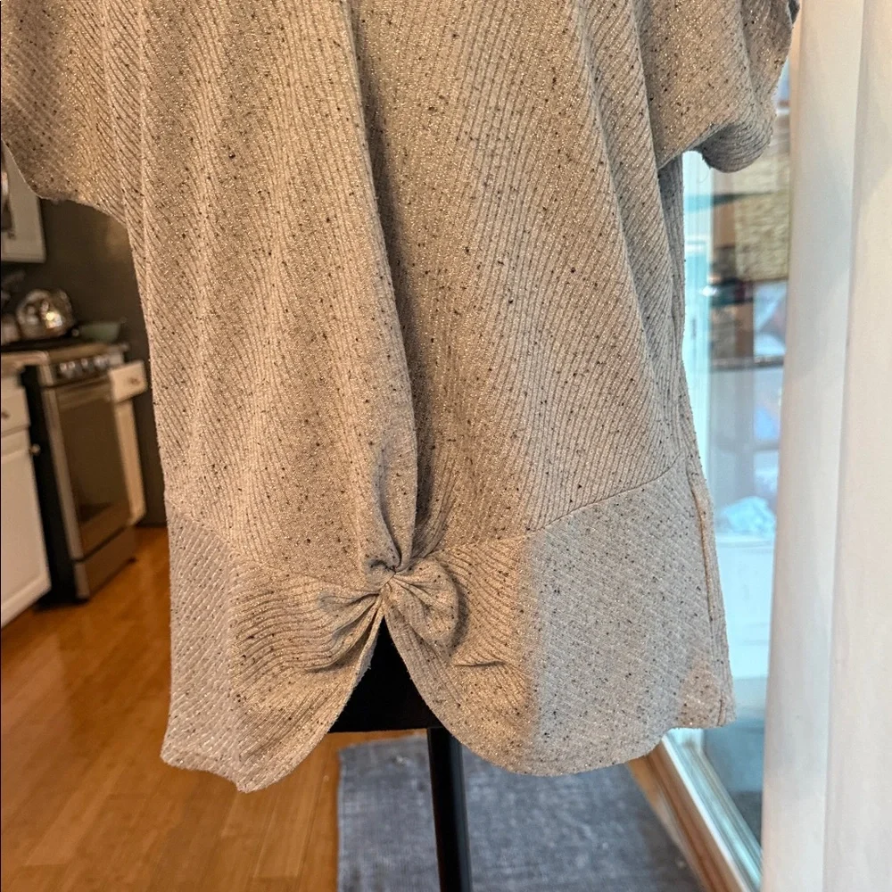 INC International Concepts Short Sleeve Knotted Top - Gray glittery. - Picture 5 of 8